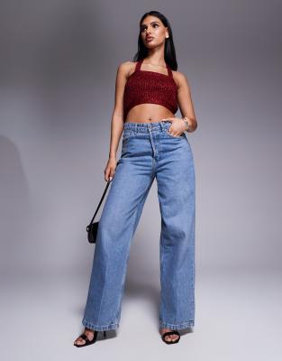 Asos Design Knit Halter Crop Top With Metallic Yarn