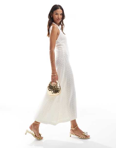 ASOS DESIGN knit halter maxi dress with gold shell in ecru - view 1