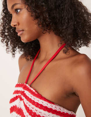 Asos Design Knit Halter Neck Top In Red