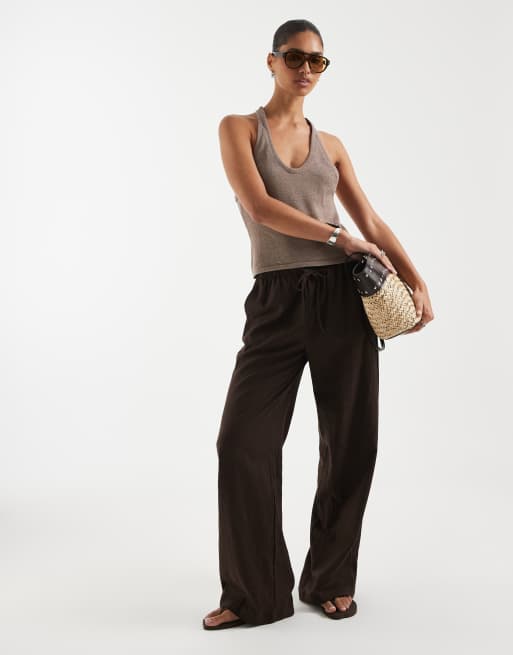 ASOS DESIGN knit halter top with beads in mocha, 2 of 4