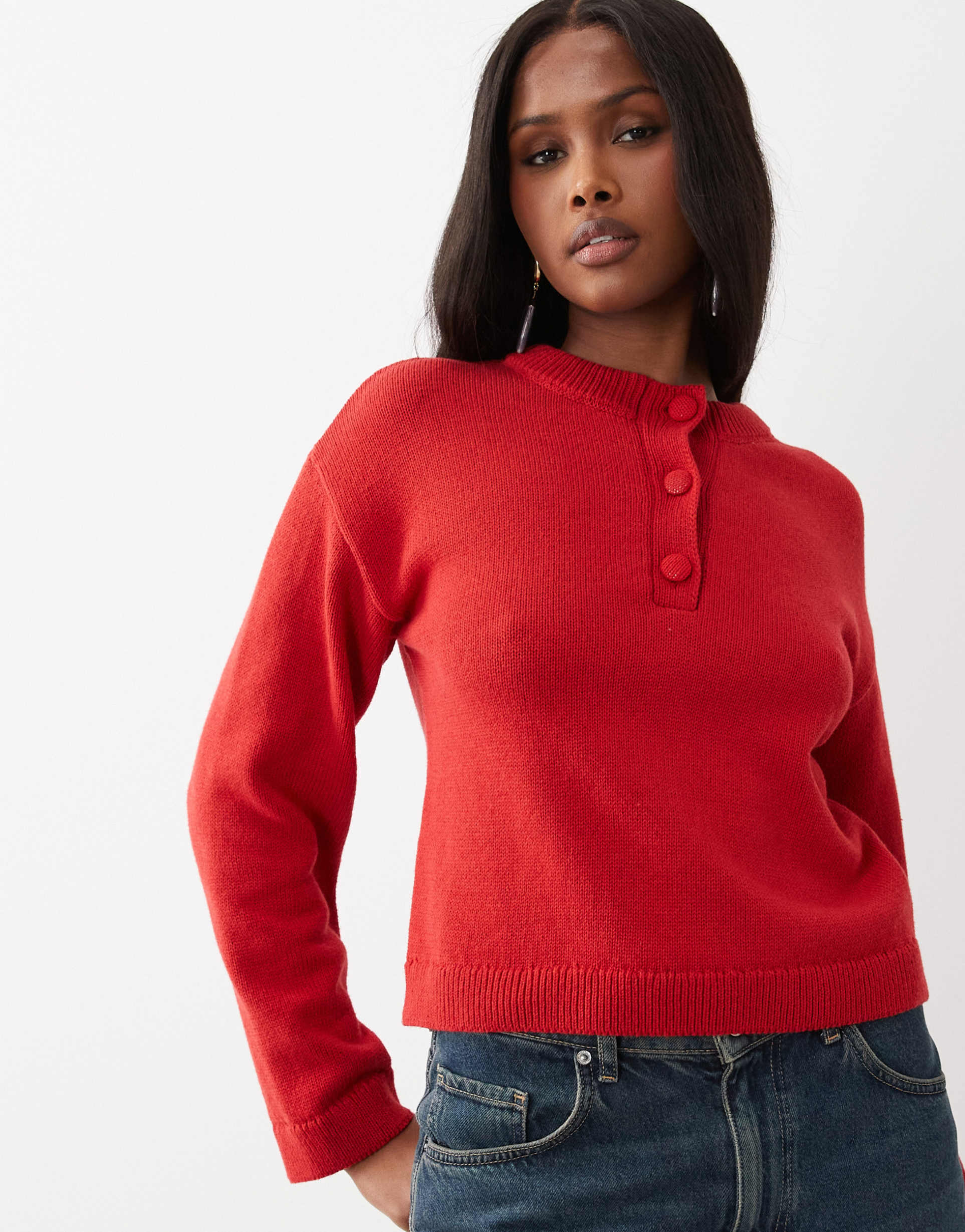 asos design knit henley sweater in red