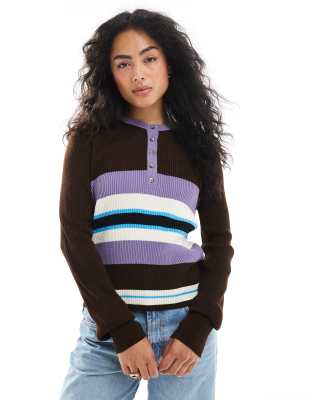 Asos Design Knit Henley Top In Multi