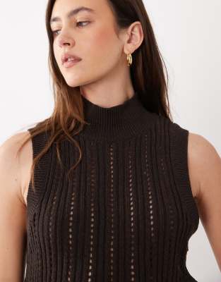 Asos Design Knit High Neck Tank In Brown