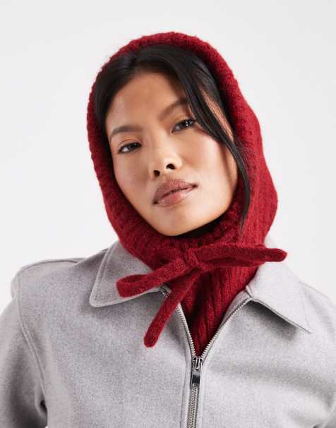 ASOS DESIGN knit hood in burgundy - view 1
