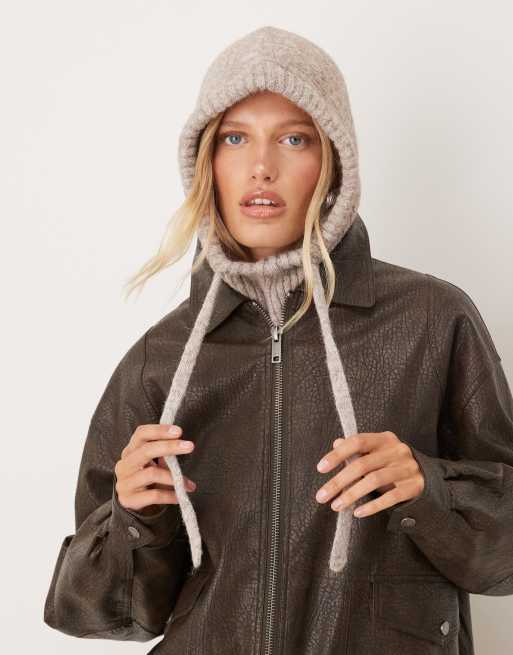 ASOS DESIGN knit hood in oatmeal