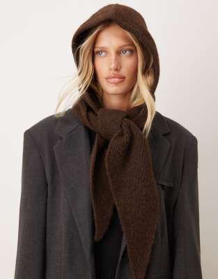Asos Design Knit Hood Scarf In Neutral
