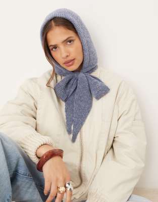 Asos Design Knit Hood With Tie Detail In Blue