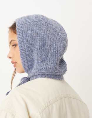Asos Design Knit Hood With Tie Detail In Blue