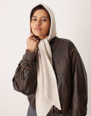 Asos Design Knit Hooded Scarf In Neutral