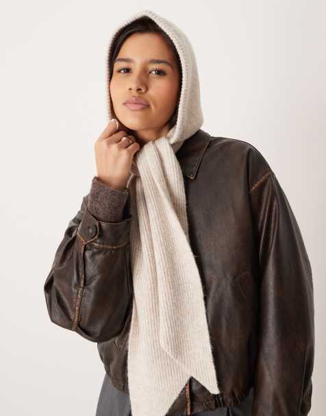 ASOS DESIGN knit hooded scarf in oatmeal - view 1