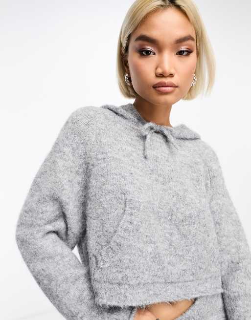 ASOS DESIGN knit hoodie with pocket front detail in gray - part of a set