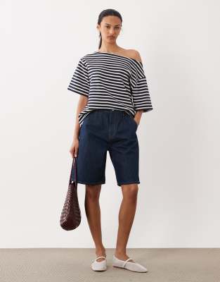 Asos Design Knit Jersey Oversized Off The Shoulder Top In Multi