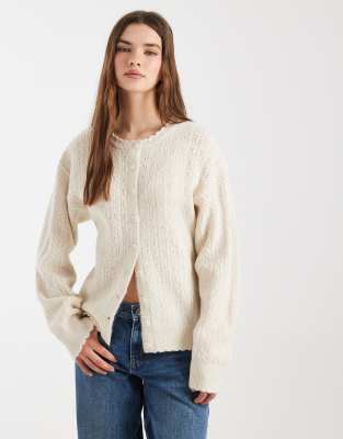 Asos Design Knit Lace Look Cardigan In Neutral