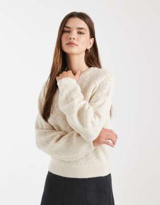 Asos Design Knit Lace Look Sweater In Neutral