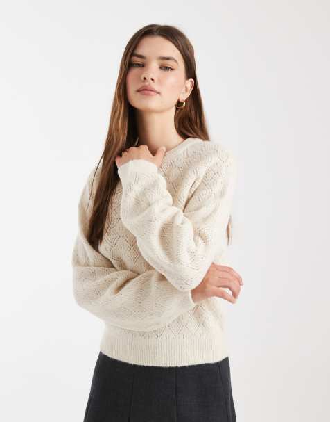 ASOS DESIGN knit lace look sweater in ecru - view 1