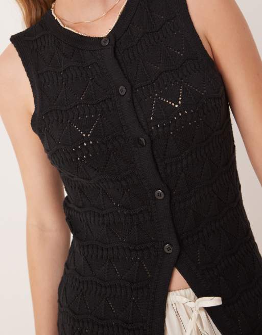 ASOS DESIGN knit lace stitch vest in black, 3 of 4