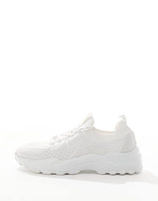 Asos Design Knit Lace Up Sneakers In White