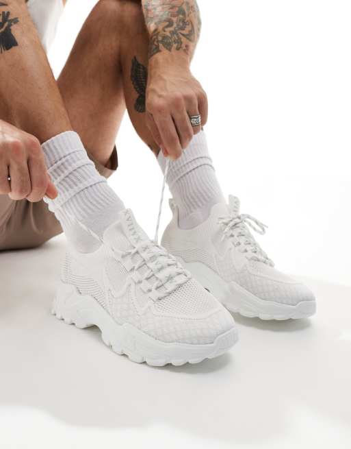 ASOS DESIGN knit lace up sneakers in white, 4 of 5