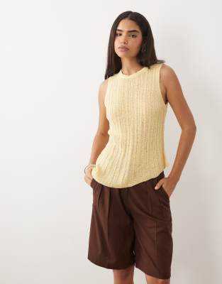 Asos Design Knit Ladder Stitch Asymmetrical Top In Yellow