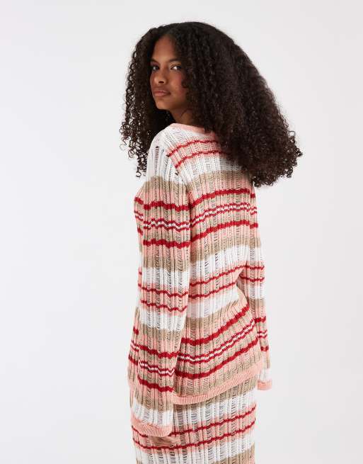 ASOS DESIGN knit ladder stitch cardigan in orange stripe - part of a set, 4 of 4