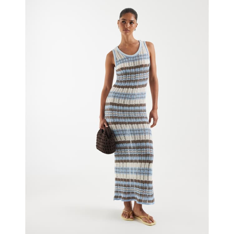 ASOS DESIGN knit ladder stitch maxi dress in blue stripe | ASOS