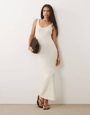 Asos Design Knit Ladder Stitch Maxi Dress In White