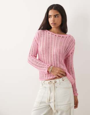 Asos Design Knit Ladder Stitch Sweater In Multi