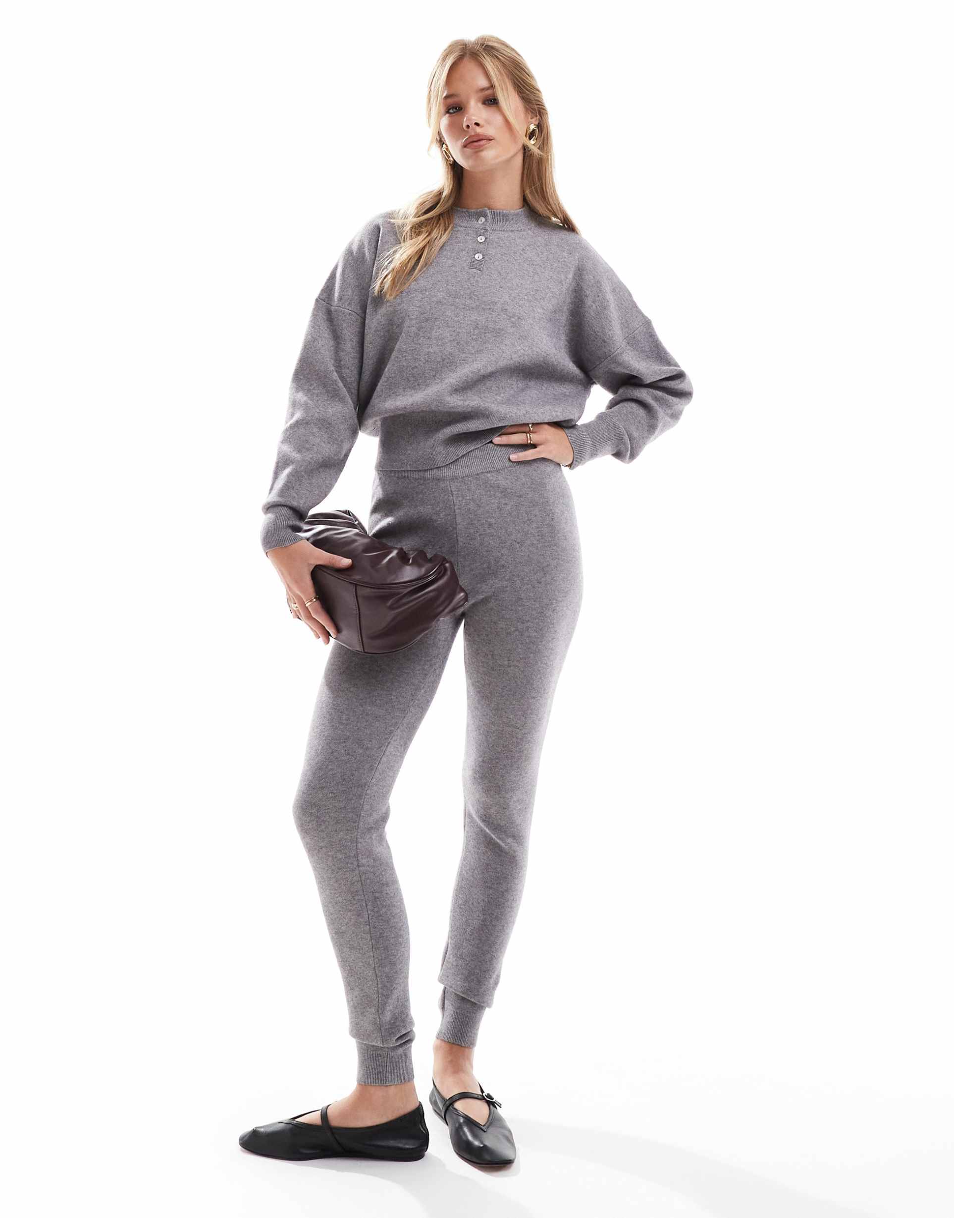 asos design knit leggings in gray - part of a set
