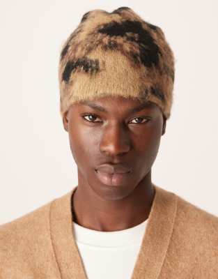 Asos Design Knit Leopard Graphic Skull Beanie In Brown