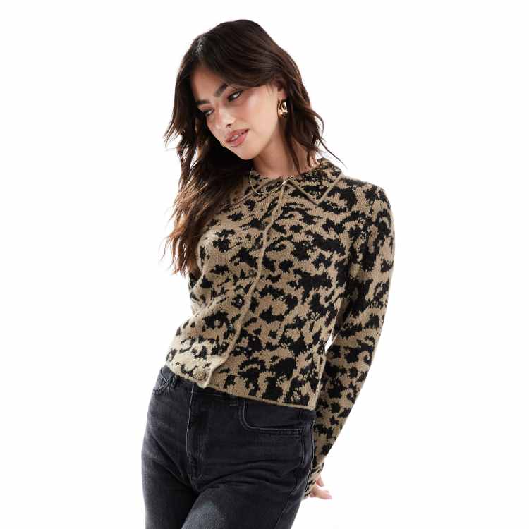 新品　Cardigan Jacket Animal Print NOS Vintage Cheetah Animal Print Zip Knit Cardigan Jacket