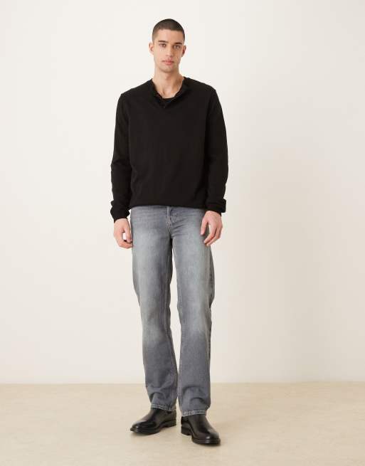 ASOS DESIGN knit long sleeve henley neck T-shirt in black, 2 of 5