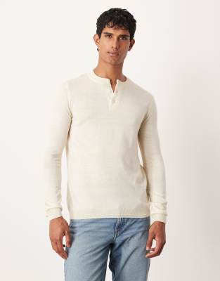 ASOS DESIGN knit long sleeve henley neck t-shirt in white