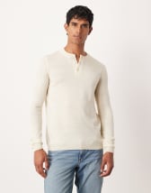 COLLUSION long sleeve ribbed henley slim fit t-shirt in stone