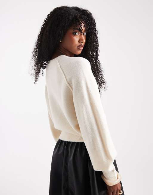 ASOS DESIGN knit long sleeve henley sweater in cream
