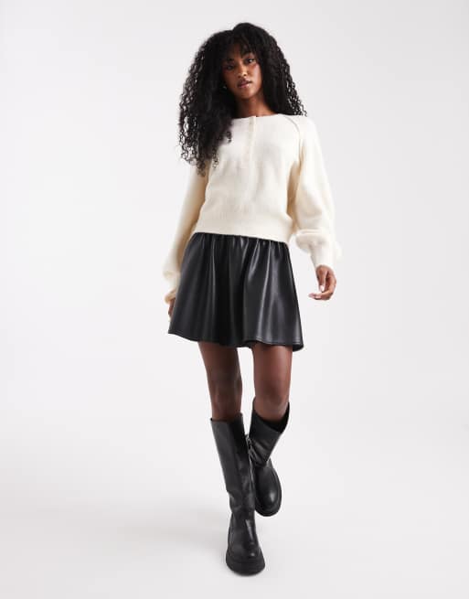 ASOS DESIGN knit long sleeve henley sweater in cream