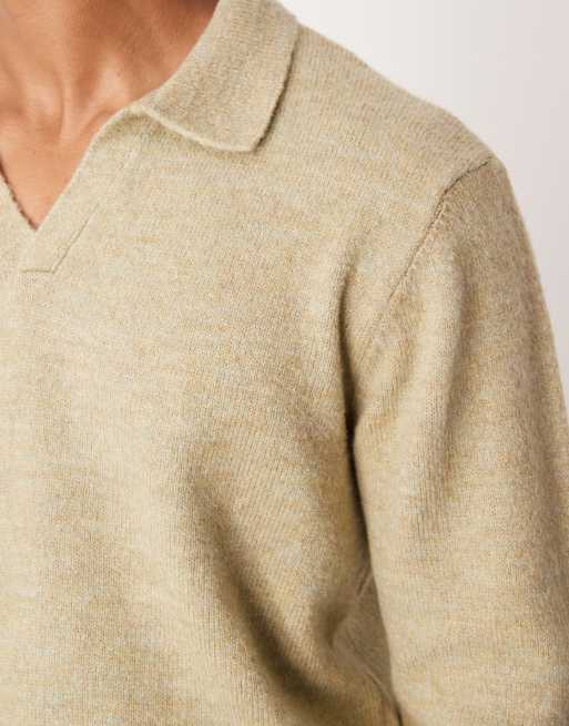 ASOS DESIGN knit long sleeve notch neck polo shirt in sage green, 4 of 5