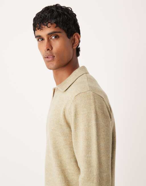 ASOS DESIGN knit long sleeve notch neck polo shirt in sage green, 5 of 5