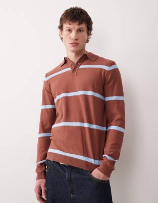 Asos Design Knit Long Sleeve Polo Shirt In Multi