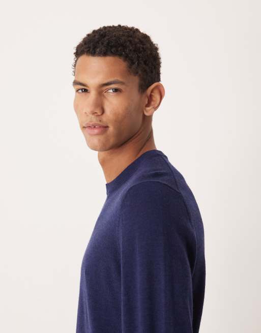 ASOS DESIGN knit long sleeve pure merino wool crew neck t-shirt in navy, 4 of 5