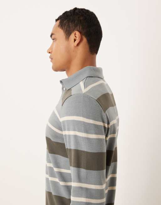 ASOS DESIGN knit long sleeve stripe polo in gray, 4 of 5
