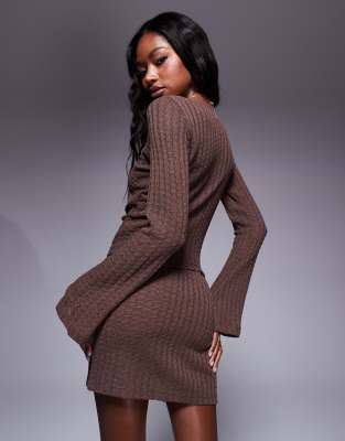 Asos Design Knit Long Sleeve Top With Hardware Detail In Brown