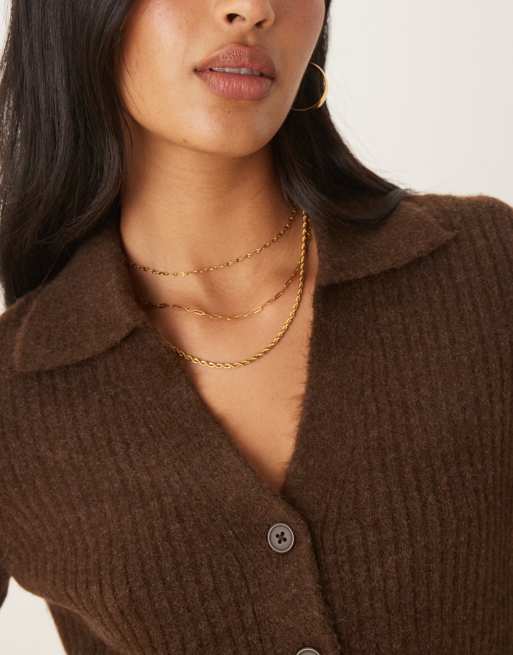 ASOS DESIGN knit longline fitted shirt in chocolate, 2 of 4