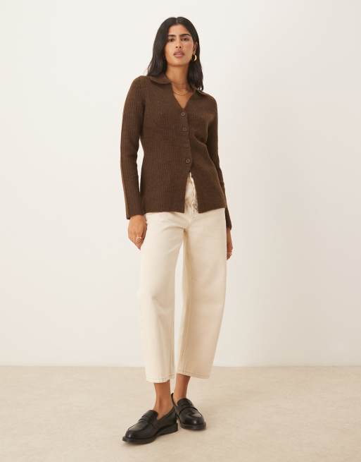 ASOS DESIGN knit longline fitted shirt in chocolate, 3 of 4
