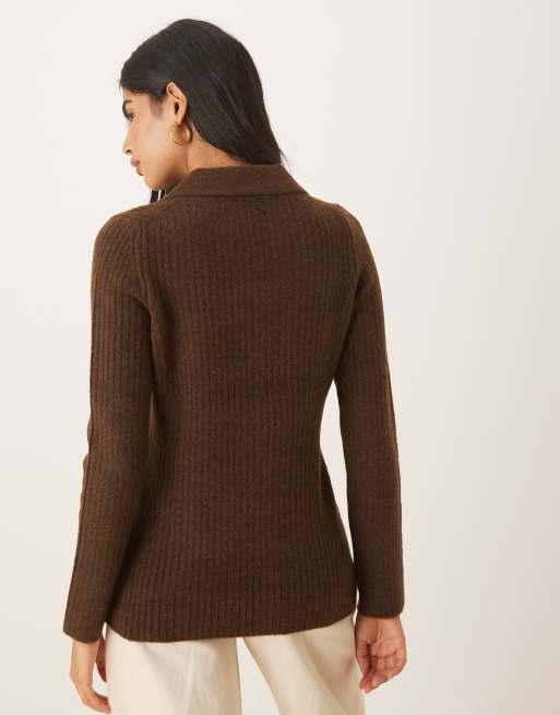 ASOS DESIGN knit longline fitted shirt in chocolate, 4 of 4