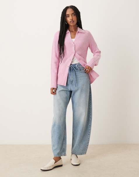 ASOS DESIGN knit longline fitted shirt in pink - view 1