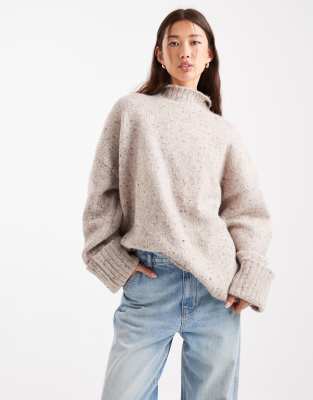Asos Design Knit Longline Funnel Neck Sweater In Multi