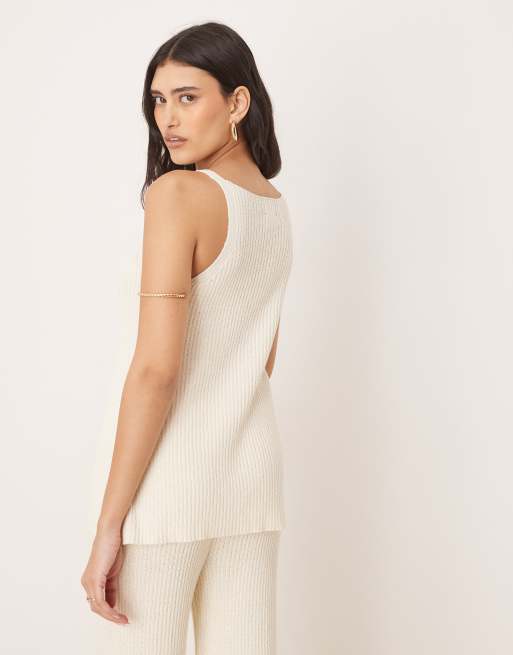 ASOS DESIGN knit longline top in slub yarn in cream - part of a set, 4 of 4