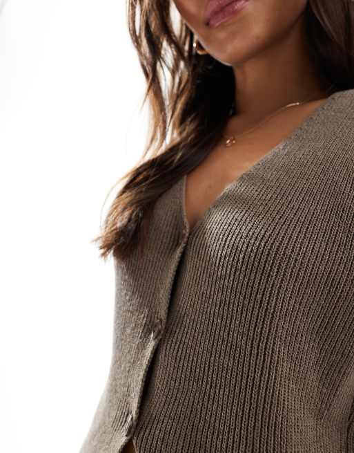 ASOS DESIGN knit longline v vest in dark taupe - part of a set, 3 of 4
