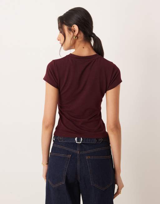ASOS DESIGN knit look baby tee in berry (part of a set), 3 of 4
