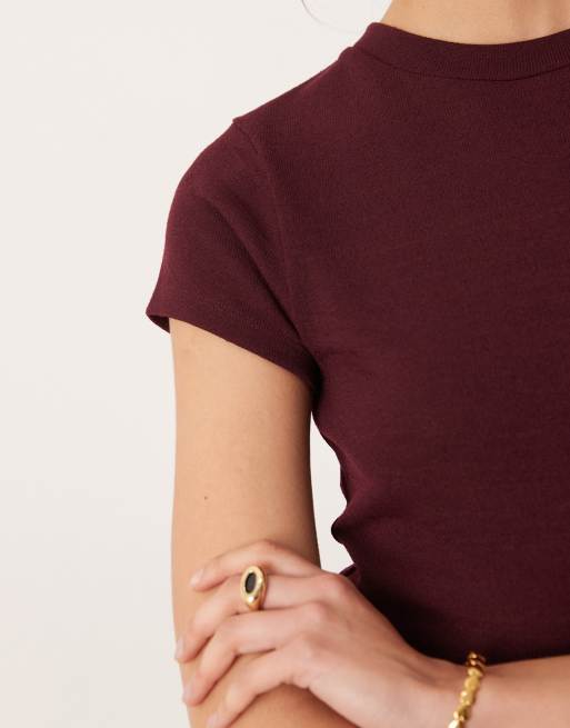 ASOS DESIGN knit look baby tee in berry (part of a set), 4 of 4